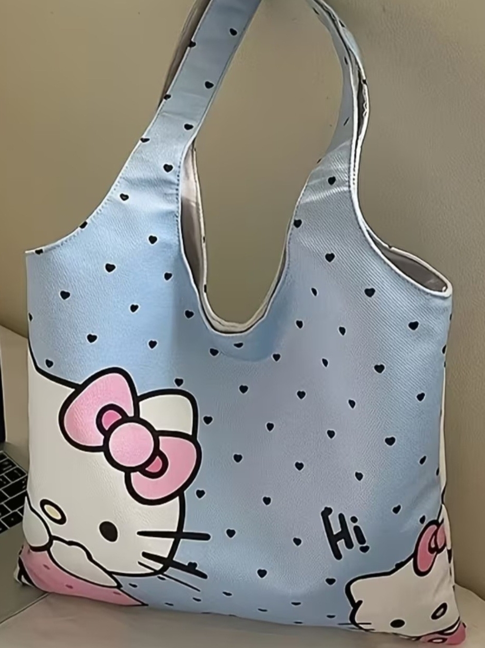 Hello Kitty Light Blue Canvas Heart-Print Tote Bag